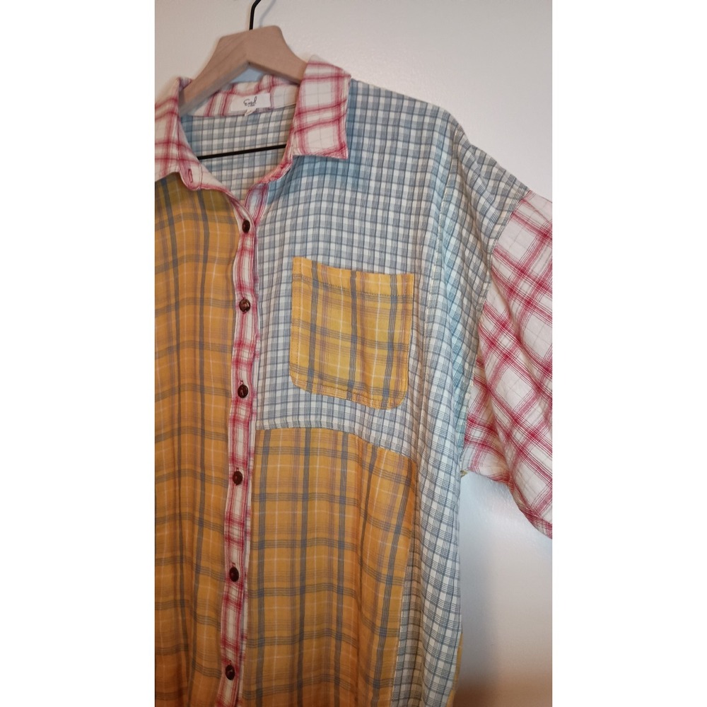 Easel Patchwork Plaid Button Down Boho Oversized … - image 4